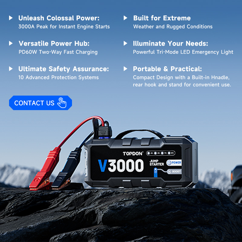 Portable Jump Starter - TOPDON V3000 3000A PD60W Carregador Rápido