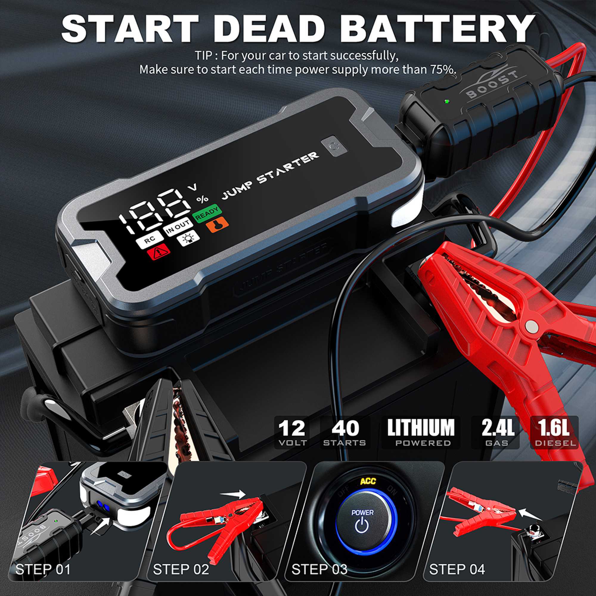 Iniciador de Carro 4000A, Inic - Portable Jump Starter avaliação e preço